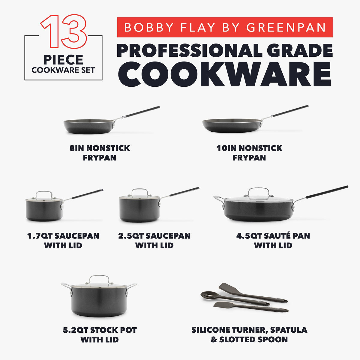 x Bobby Flay 13 Piece Nonstick Cookware Pots and Pans Set (13 Piece Cookware Set / Graphite)