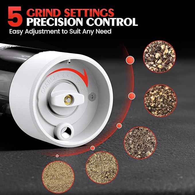 Electric Salt and Pepper Grinder Set Automatic Battery Pepper Mill Shakers Kitchen Gadgets Adjustable Coarseness Upgraded Larger Capacity with Led Birthday Gifts for Women