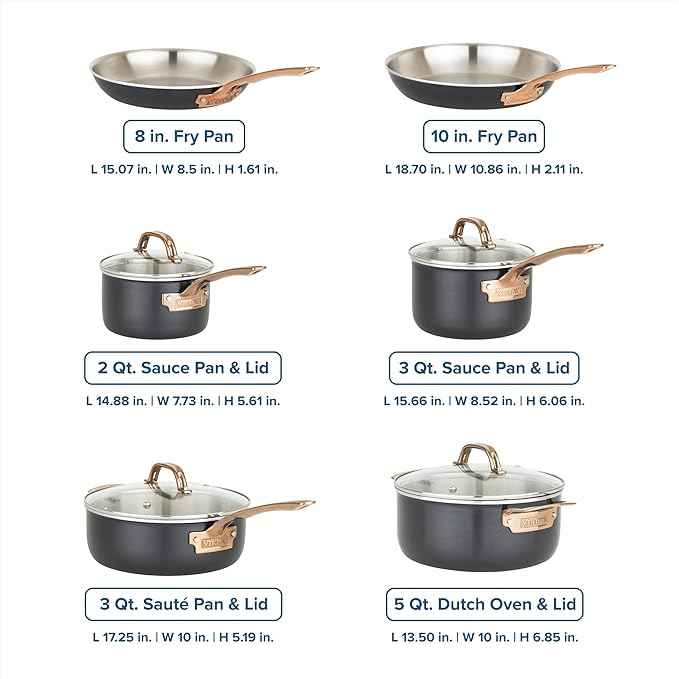 Viking 3-Ply Cookware Set, 10 Piece Stainless Steel Kitchen Cookware with Glass Lids, Oven Safe, Induction Ready, Black with Copper
