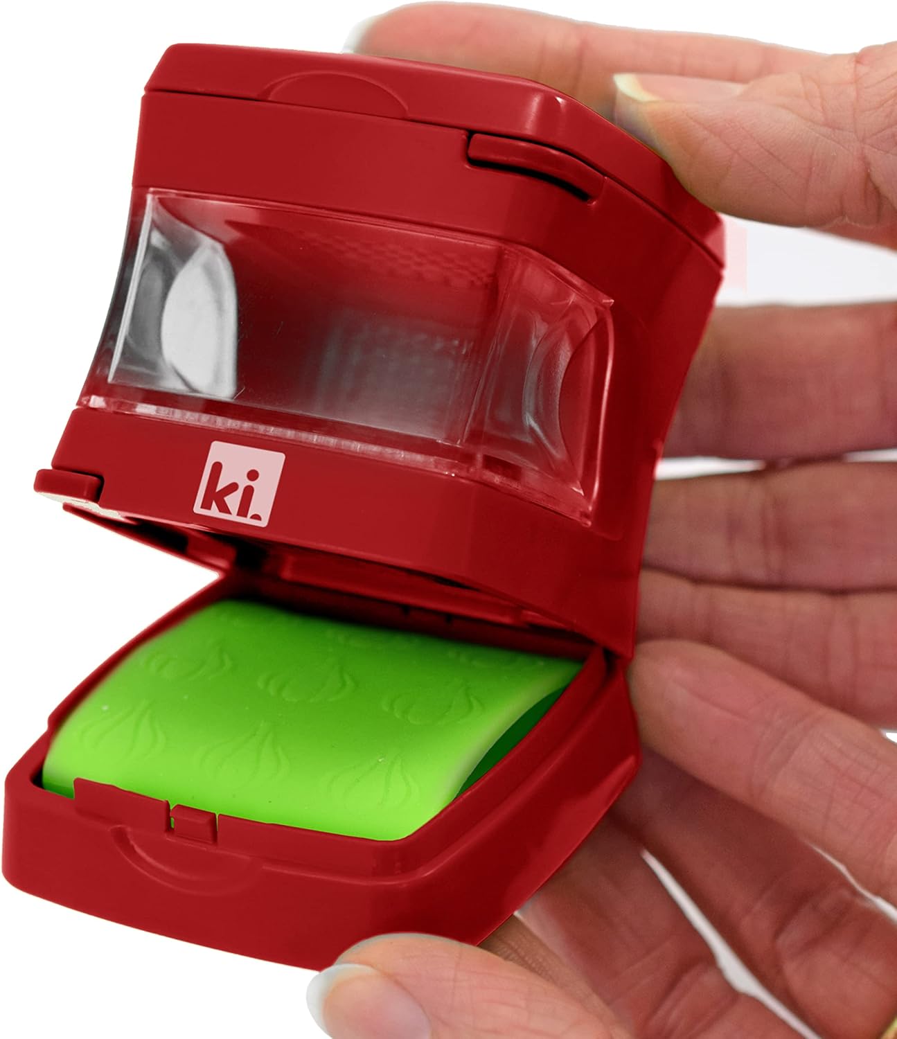 Garlic-A-Peel Garlic Press, Crusher, Cutter, Mincer, and Storage Container - Includes Silicone Garlic Peeler - Easy to Clean - Stainless Steel Blades – (Red), standard - HomeSpice
