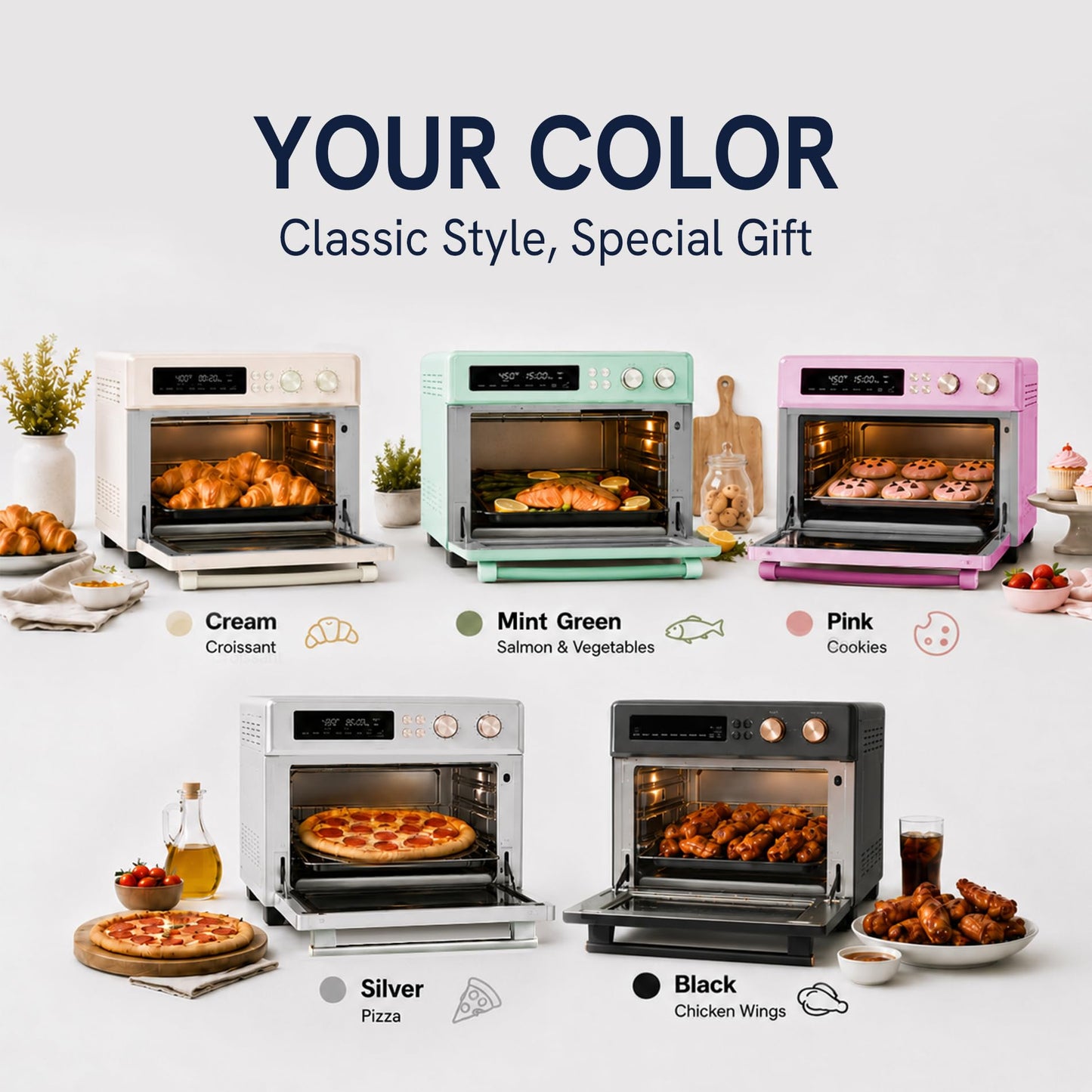 Infrared Heating 26.3 QT Air Fryer Toaster Oven (Brushed Stainless Steel Finish)