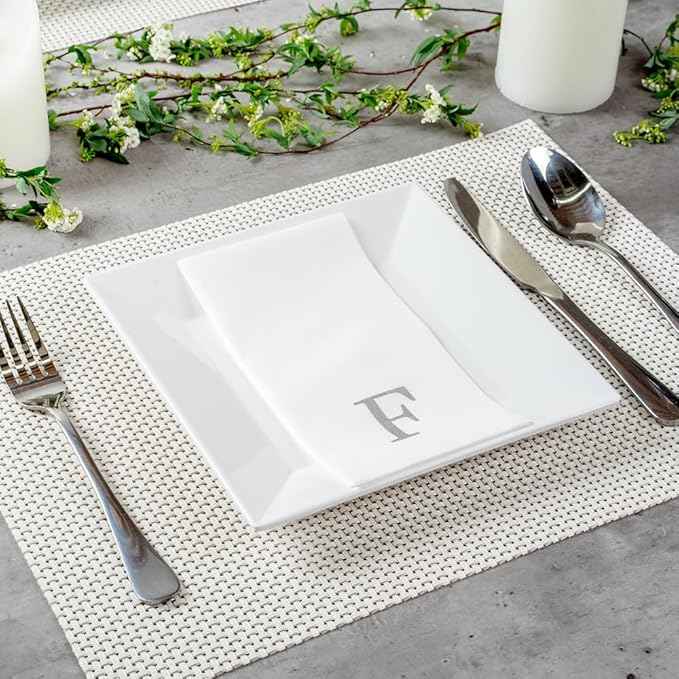 Luxenap 15.8 X 7.9 Inch Linen-Feel Guest Towels, 2000 Lettered Hand Towels - Silver Letter 'F', Sans Serif Font, White Paper Dinner Napkins, airlaid, For Restrooms And Tables - Restaurantware