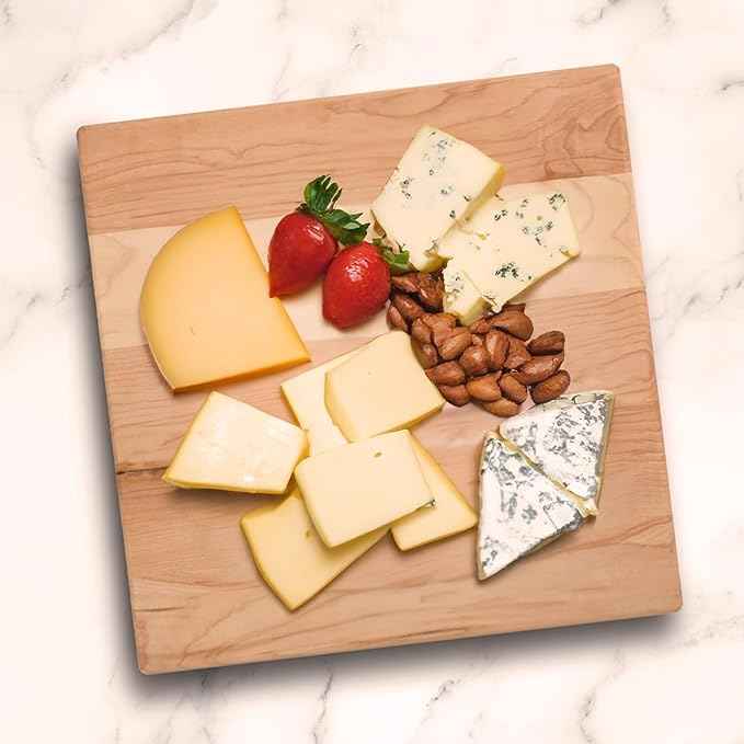 John Boos B Series Square Wooden Maple Cutting Board 12”x12” – 1.5” Thick, 6-lb Non-Reversible Butcher Block with Wood Bun Feet & Edge-Grain