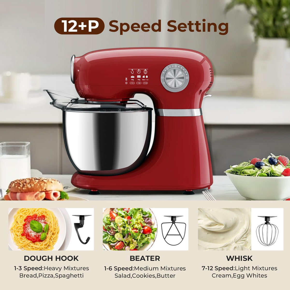 5.3 Quart Electric Stand Mixer With 12 Speed (RED-NEW / 5.3 quart)