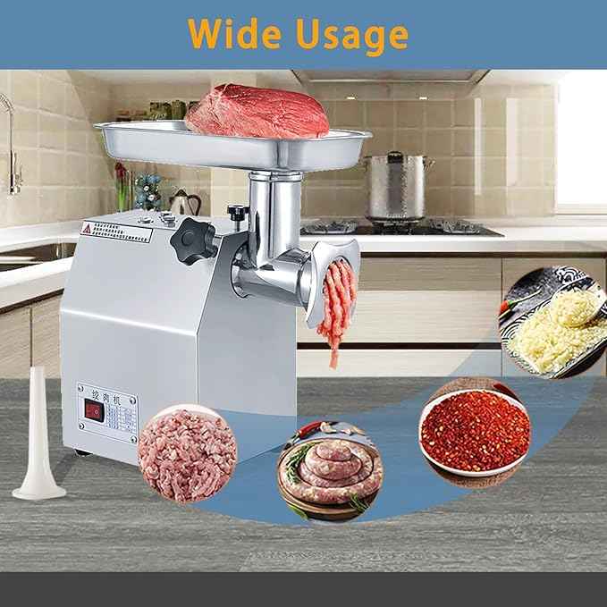 Commercial Electric Meat Grinder 800w - Heavy Duty 120KG/h High Capacity with Copper Motor, ETL Certified. Includes Accessories for Sausage Making, Home Kitchen & Professional Use.