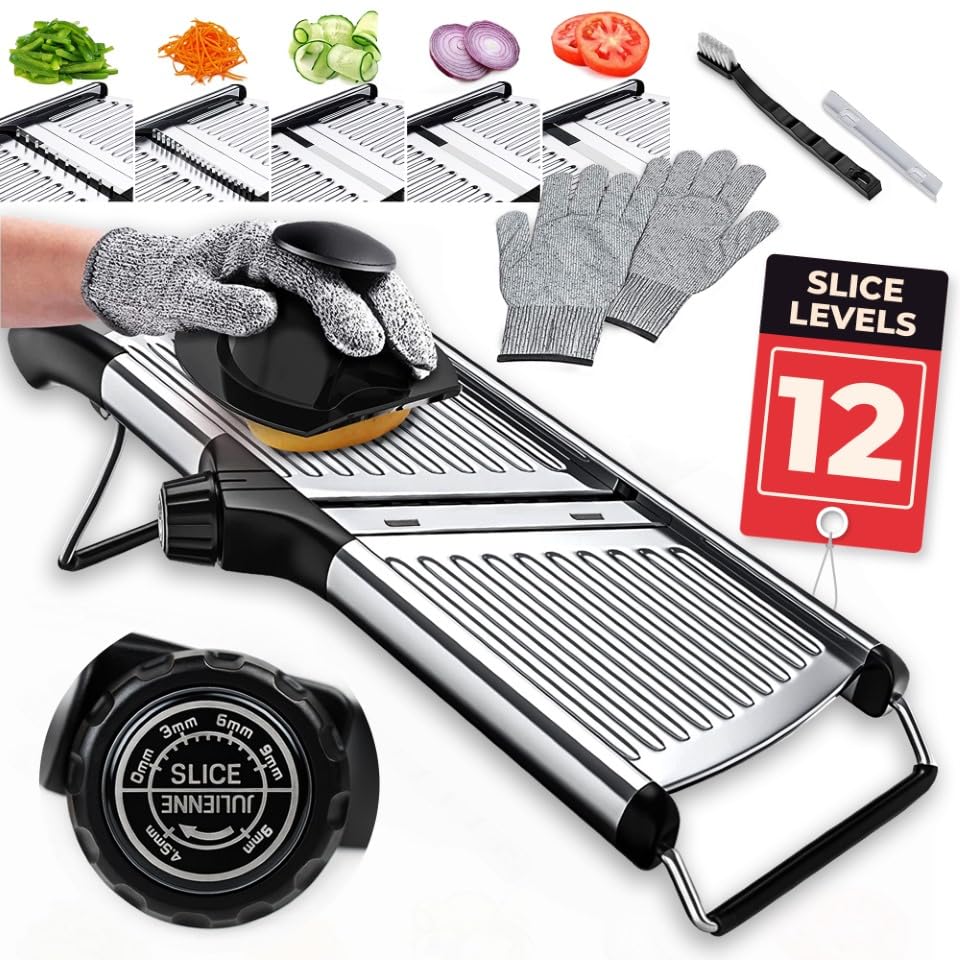 Gramercy Mandoline Slicer for Kitchen with 12 Slice Settings (Black/Silver)