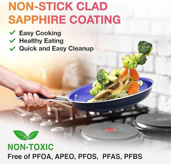 Mueller UltraClad Sapphire Pots and Pans Set Nonstick, 14 Piece Induction Cookware Sets, Aluminum Body, Includes Non Stick Deep Frying Pan, Sauce Pans for Cooking, Dutch Oven and More