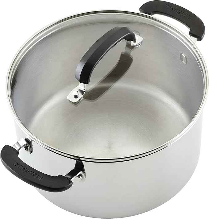 Farberware Brilliance Stainless Steel Cookware Pots and Pans Set with Kitchen Cooking Tools and Glass Lids, 10 Piece, Dishwasher Safe and Induction Ready, Stainless Steel