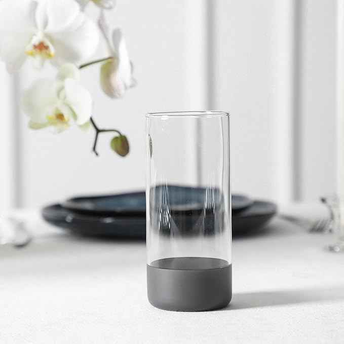 Stone + Lain Mirella 32-Piece Dinnerware and Glassware Set – Service for 8 – Includes Stoneware Plates, Bowls & 8 Tall Borosilicate Glasses – Deep Blue Reactive Glaze Finish