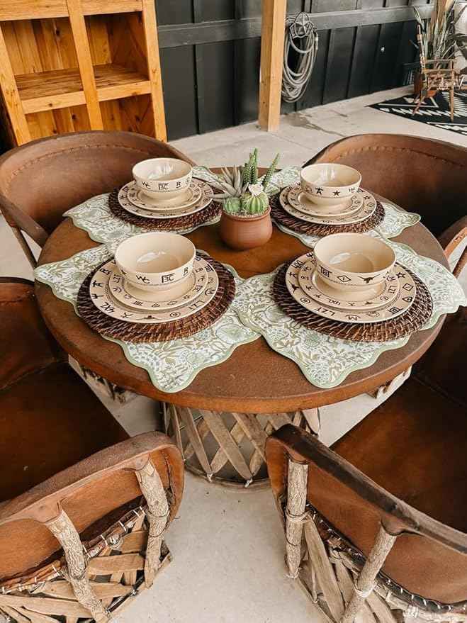 Black Forest Decor Cattle Branded Dinnerware Set - Rustic 16-Piece Stoneware for Ranch & Western Dining