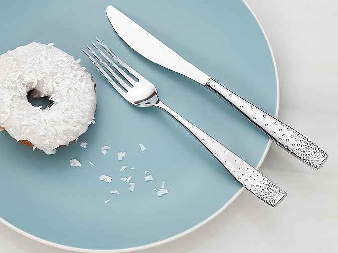 nambe Dazzle 45-Piece Flatware Set Service for 8 Plus Butter Knife, Sugar Spoon and 3 Piece Hostess Set, 18/10 Mirror Stainless Steel Silverware Cutlery Set, Dishwasher Safe