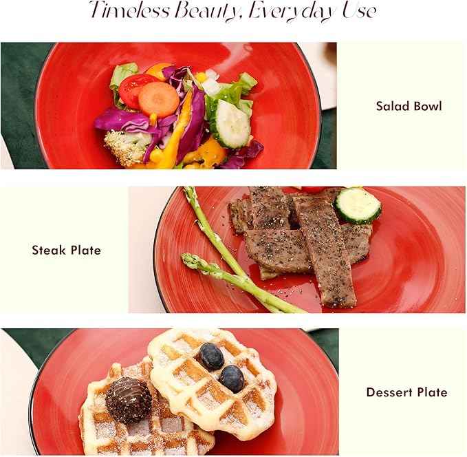 Stoneware Sonoma Dinnerware Set, Black + Speckled Spin Wash (56pc Set, Red)