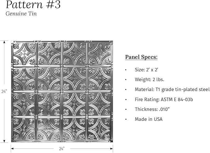 American Tin Ceilings Tin Backsplash [5-Pack with Trim Kit] in Pattern #3 and Bright White Satin Color 24" x 24" (20 Sq Ft) for Kitchens | Genuine Tin | Made in The USA | Model: kit5-b-p03-wbs