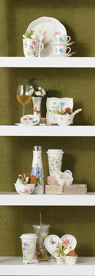 Lenox Silverware Set, Butterfly Meadow 2-Piece Spreader Set, 18/10 Stainless Steel, Dishwasher Safe, Porcelain Handles, Butter Knife, Cheese Spreader, Home And Kitchen Utensils Sets (Silver, 2 Piece)