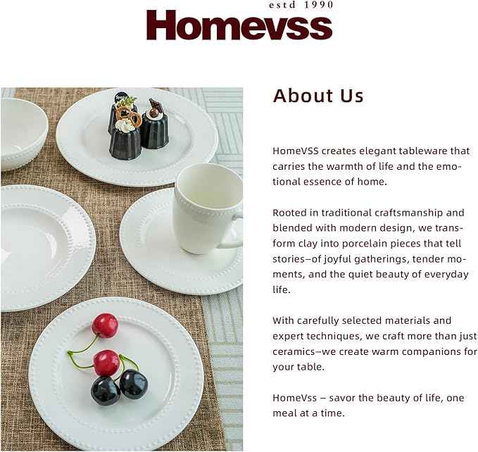 HomeVss, New Bone China Dinnerware Set, Embossed Pearl Design, 20pc Set