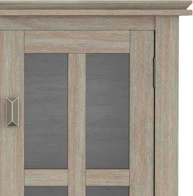 SIMPLIHOME Artisan SOLID WOOD 30 Inch Wide Contemporary Low Storage Cabinet in Distressed Grey, For the Living Room, Entryway and Family Room