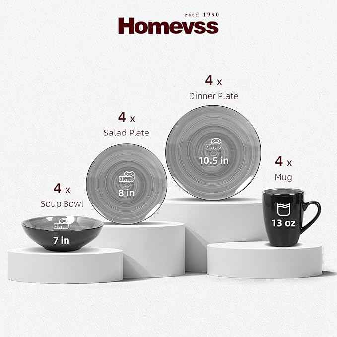 Stoneware Sonoma 16pc Dinnerware Set, Black + Speckled Spin Wash Grey