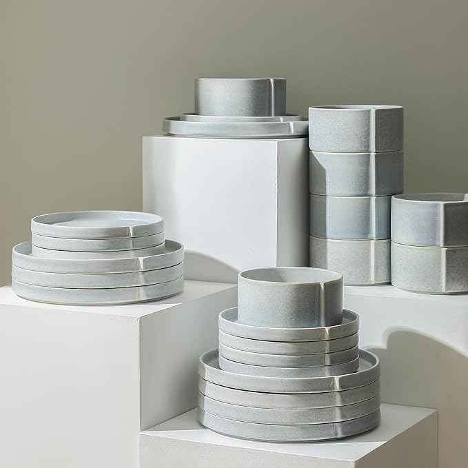 Stone Lain Bao 24-Piece Dinnerware Set Stoneware, Blue-Grey