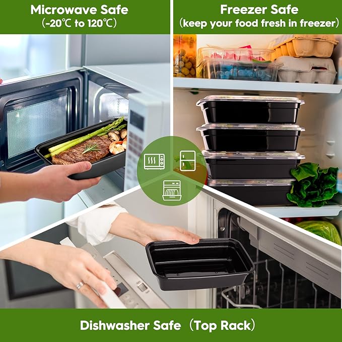 Glotoch 50 Pack (100-Piece) 32 oz 1 Compartment Meal Prep Containers with Lids, Plastic Food Storage Containers for Lunch, Microwave, Freezer, and Dishwasher Safe Take out Containers