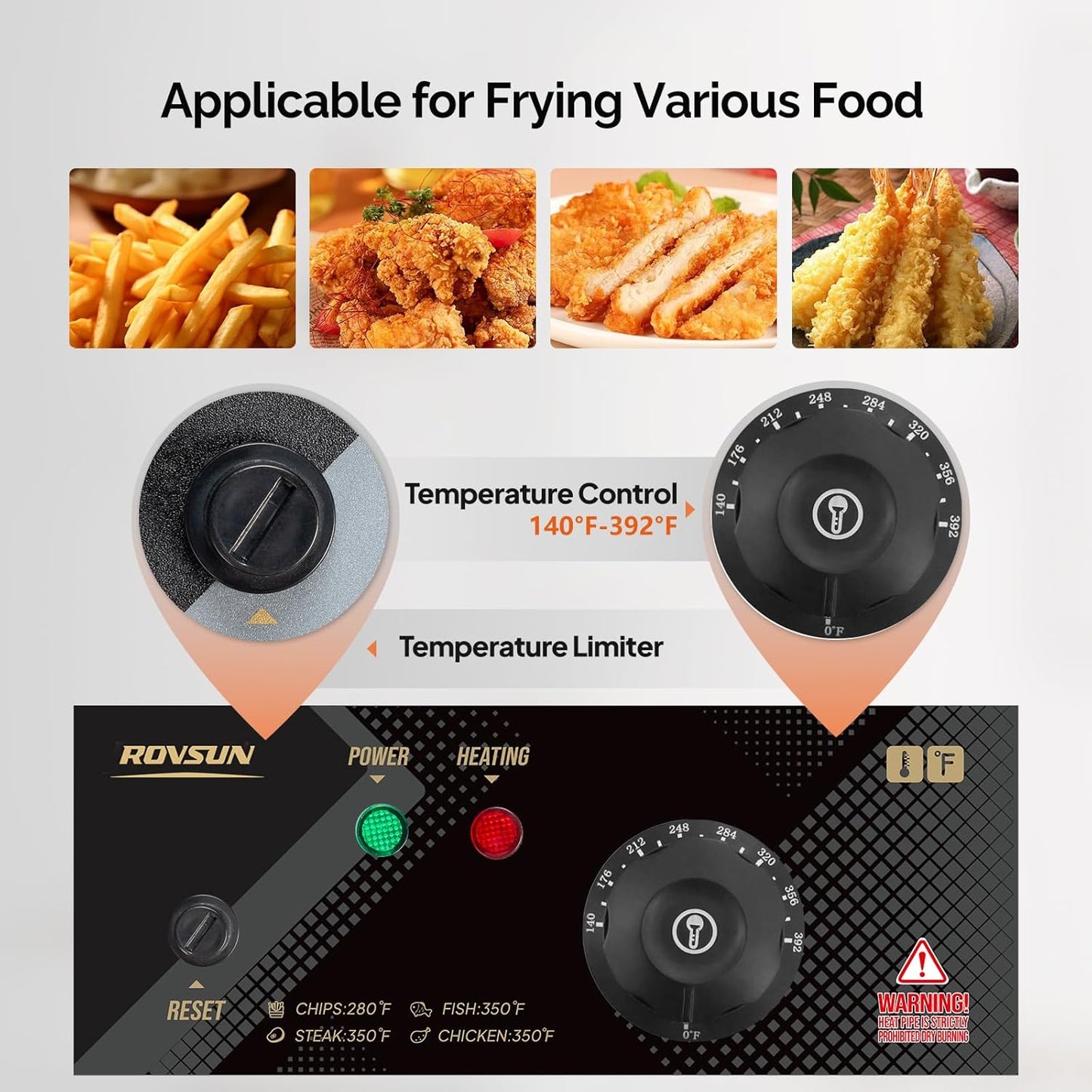 ROVSUN 11.4QT Electric Deep Fryer with Basket & Lid, 1700W Commercial Deep Fryer w/Adjustable Temperature Stainless Steel French Fryer for Home and Commercial Kitchens