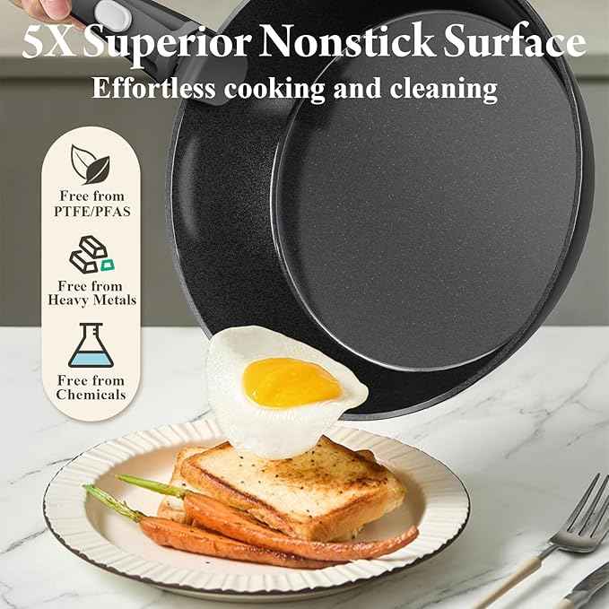 19 Pcs Pots and Pans Set Non Stick Ceramic Cookware Set with Removable Handles, Non Toxic Induction Kitchen Cookware Sets RV Cookware,Dishwasher/Oven Safe PFAS/PTFE/PFOA Free,Black