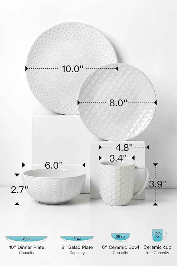 16-Piece Ceramic Dinnerware Set with Mugs,Plates and Bowls Set for 4 with Coffee Mugs,Elegant Dish Set for Everyday Dining