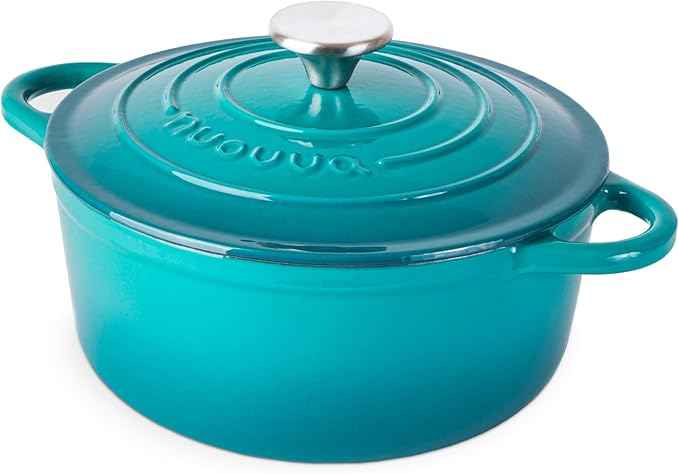 Cast Iron Dutch Oven with Lid – Non-Stick Ovenproof Enamelled Casserole Pot – Sturdy Dutch Oven Cookware – Teal, 3.1-Quart, 22cm – by Nuovva