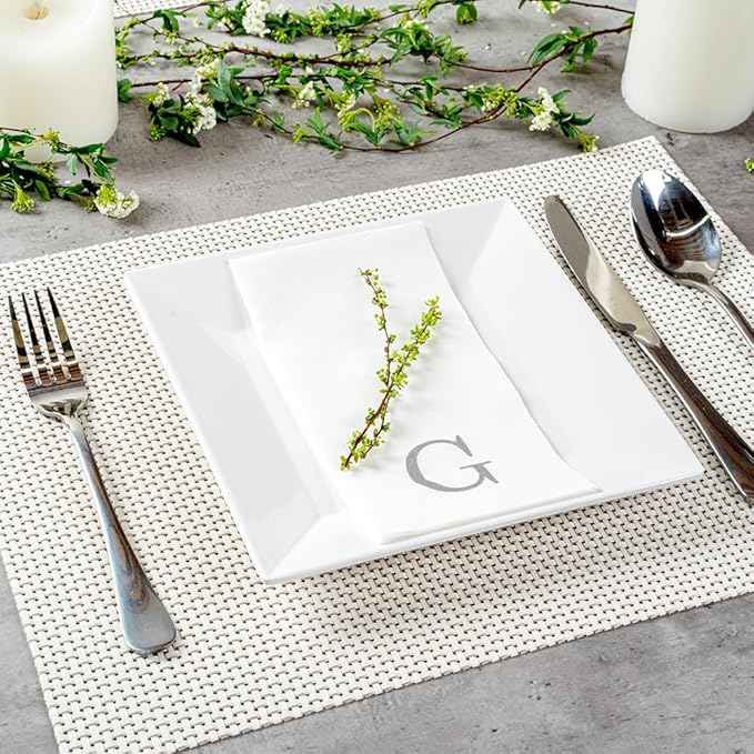 Luxenap 15.8 X 7.9 Inch Linen-Feel Guest Towels, 2000 Lettered Hand Towels - Silver Letter 'G', Sans Serif Font, White Paper Dinner Napkins, airlaid, For Restrooms And Tables - Restaurantware