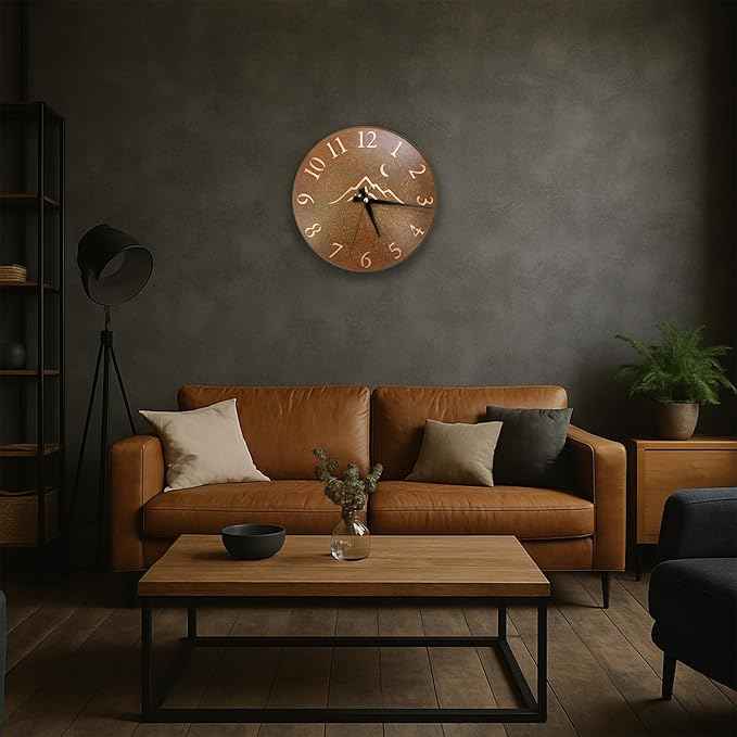 Handmade Pure Copper Wall Clock for Home Decoration, Decor Clock for Living Room, Bedroom and Kitchen, Rustic Decorative Mural Clock Art for Farmhouse (Rusty Landscape, 11)