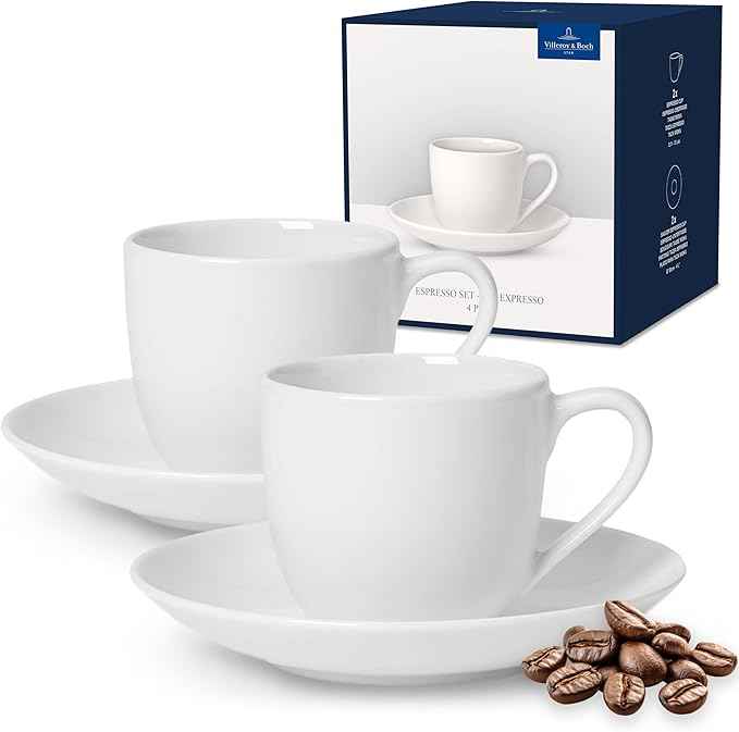 Villeroy & Boch For Me Espresso Cup & Saucer : Set of 2, Premium Porcelain, White