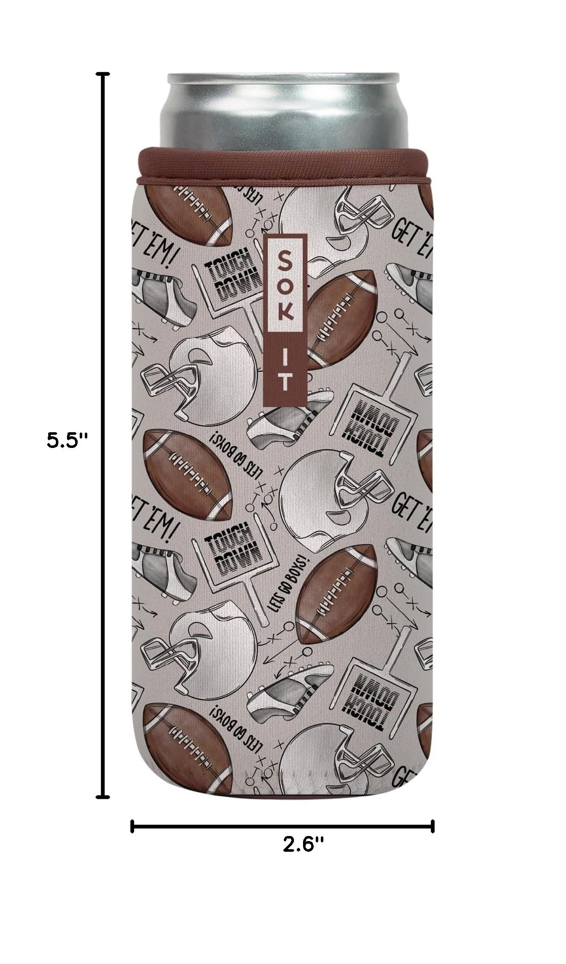 CanSok Sleeve for Beer & Soda Insulated Neoprene Cover (Football / 12oz Slim Can Sleeve)