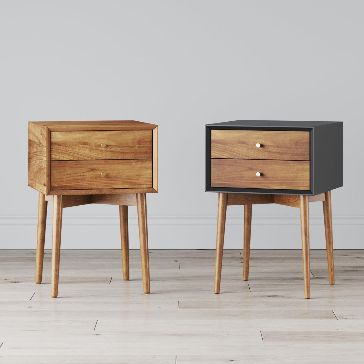 Harper Modern Nightstand Side Accent or End Table with Storage Drawer (Black/Brown / Set of 1)