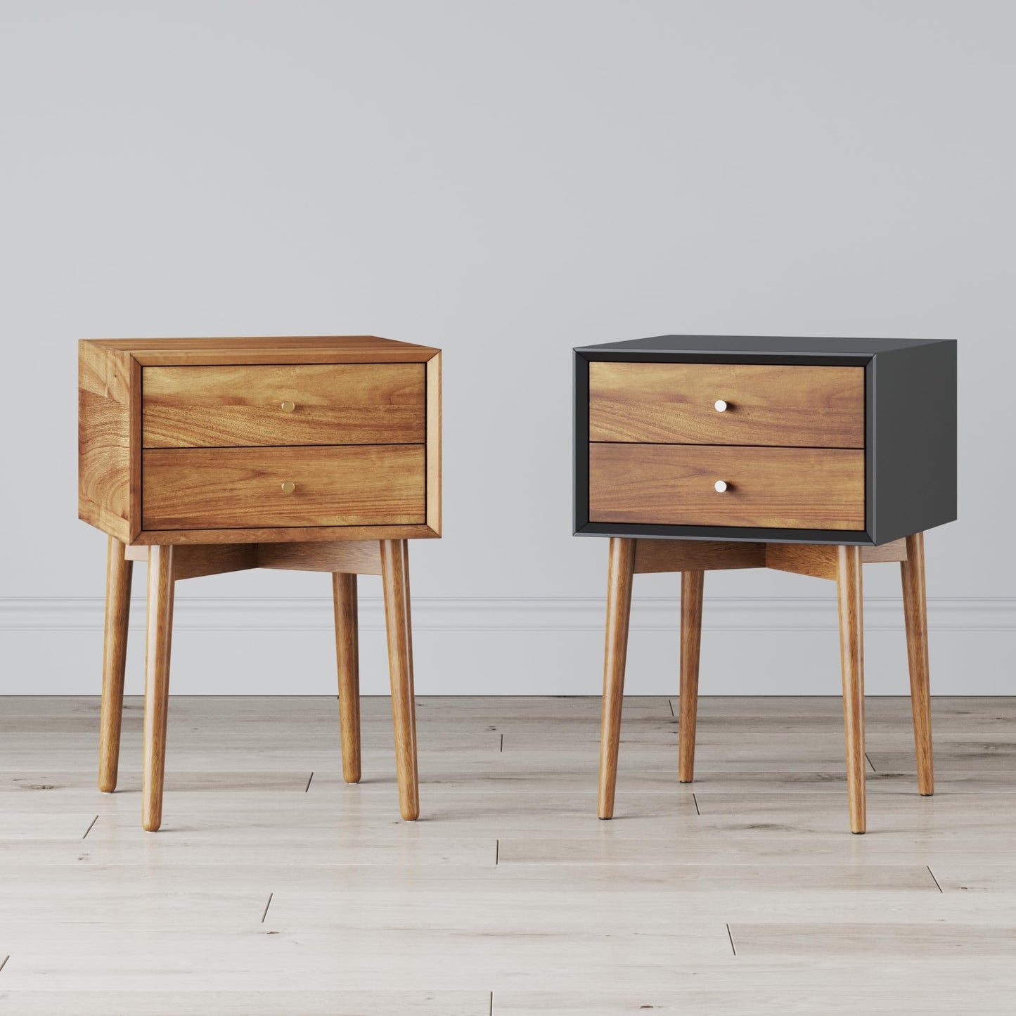 Harper Modern Nightstand Side Accent or End Table with Storage Drawer (Black/Brown / Set of 2)
