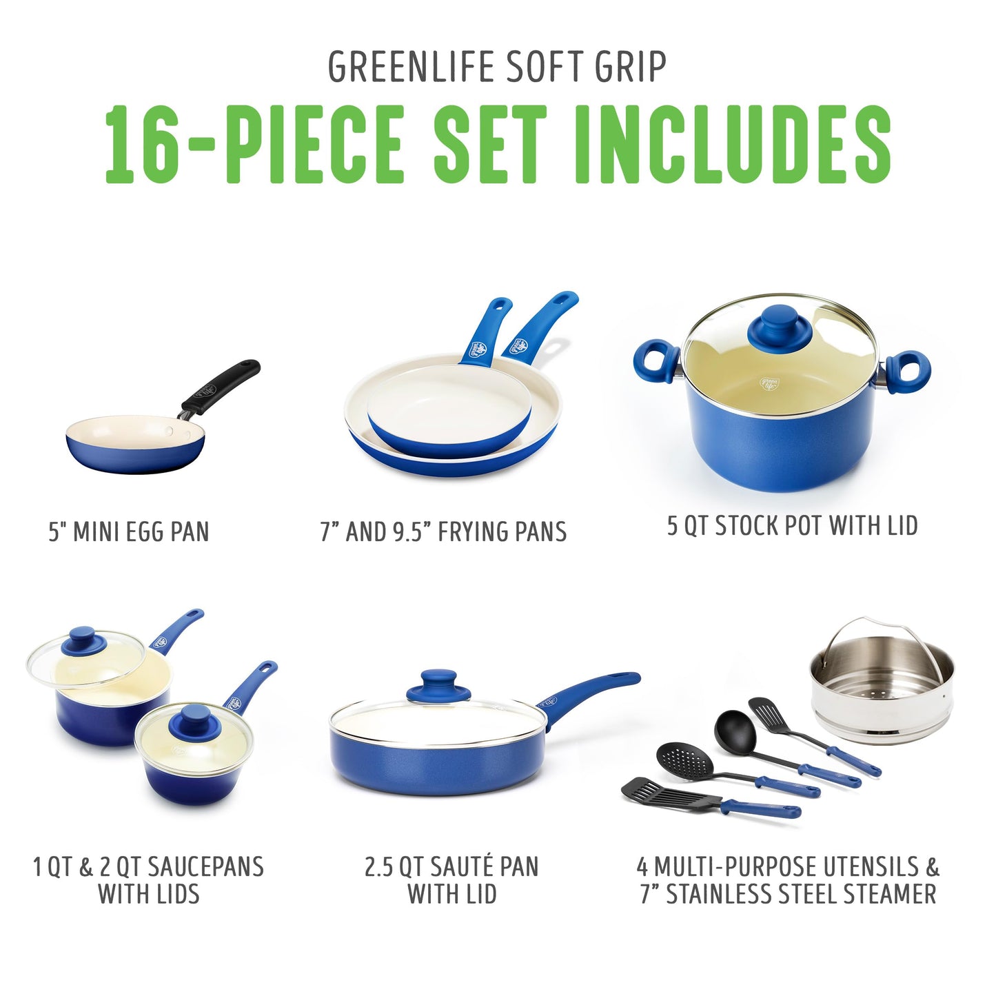 16 Piece Ceramic Nonstick Pots & Pans Cookware Set