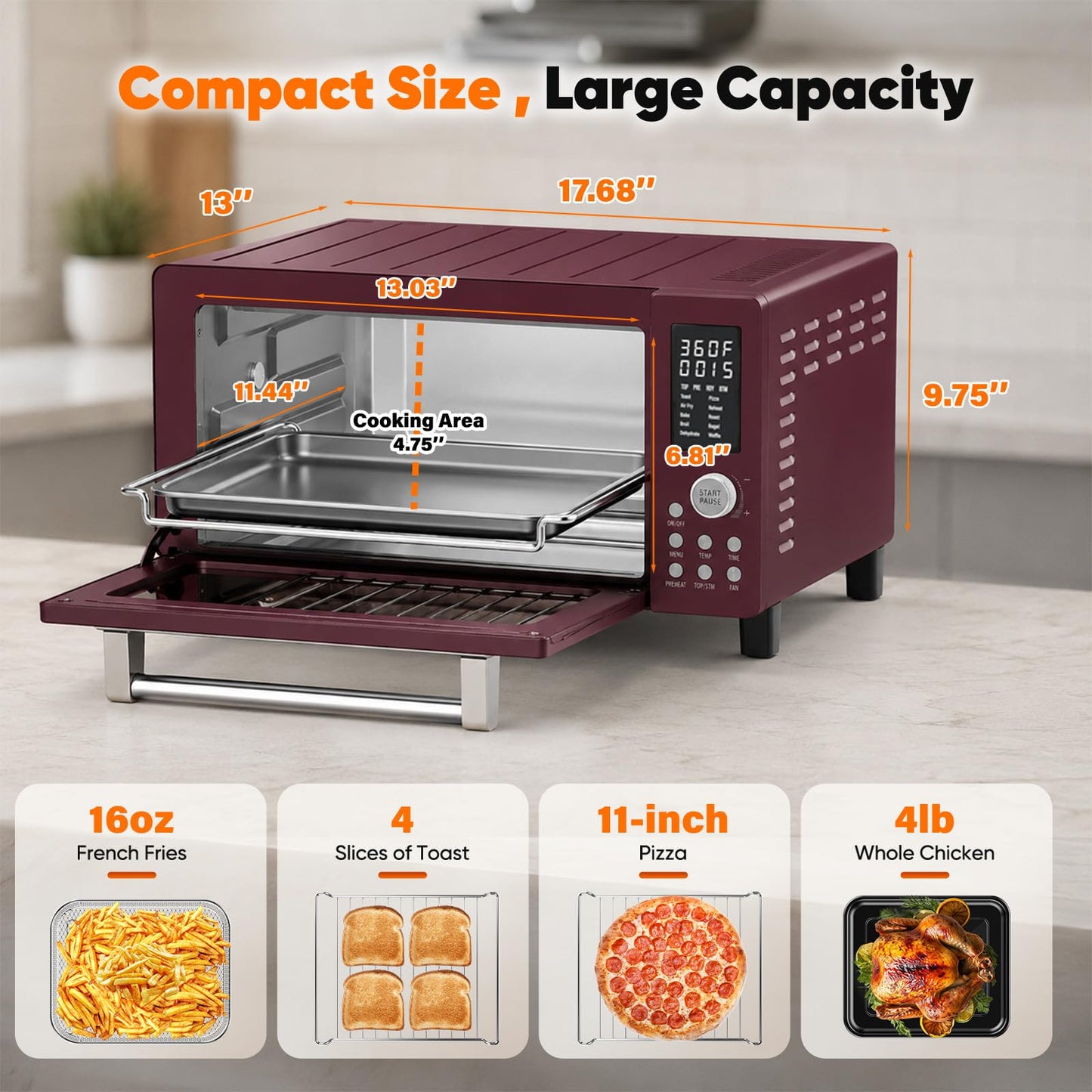 Bravo Pro Convection Air Fryer Toaster Oven Combo (Cinnamon)