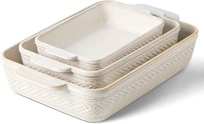 Casserole Dishes for Oven, Ceramic Baking Dishes Set of 3, Rectangular Lasagna Pans Casserole Dish Set for Baking, Cooking, Kitchen, Cake Dinner, Banquet (15.4''/12.3''/9.8'')