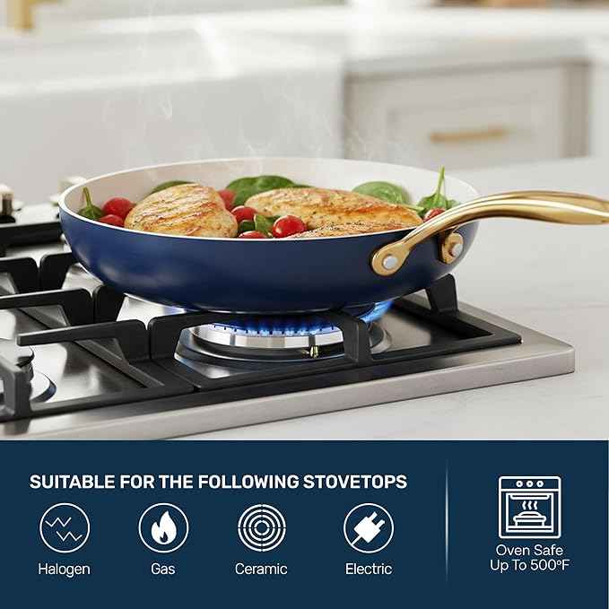 Gotham Steel 20pcs Pots and Pans Set Non Stick Ceramic Cookware Set with Deep Frying Pan Set & 6pc Knife Set, Improved Ti-Cerama Coating Made without PFOA PFOS Lasts 2x Longer, Oven & Dishwasher Safe