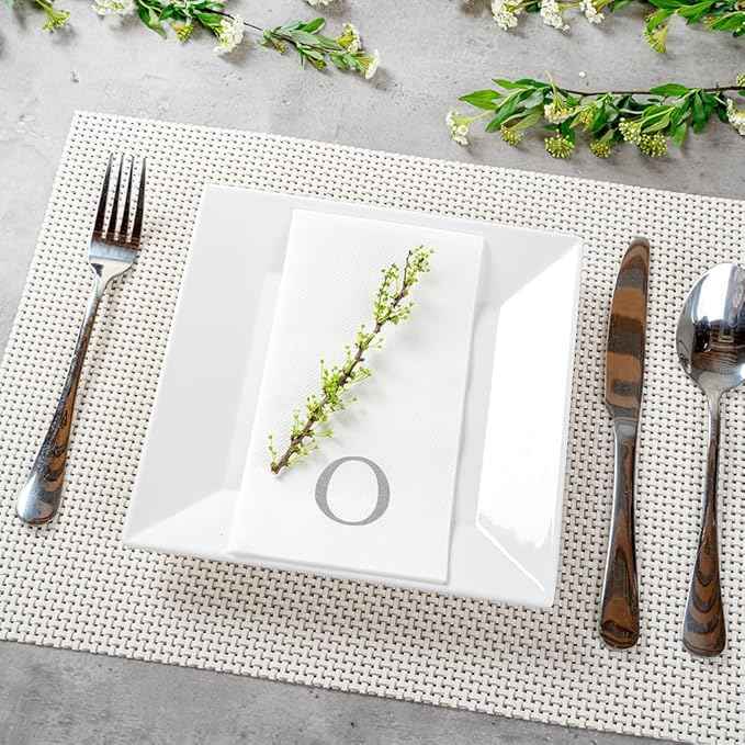 Luxenap 15.8 X 7.9 Inch Linen-Feel Guest Towels, 2000 Lettered Hand Towels - Silver Letter 'O', Sans Serif Font, White Paper Dinner Napkins, airlaid, For Restrooms And Tables - Restaurantware