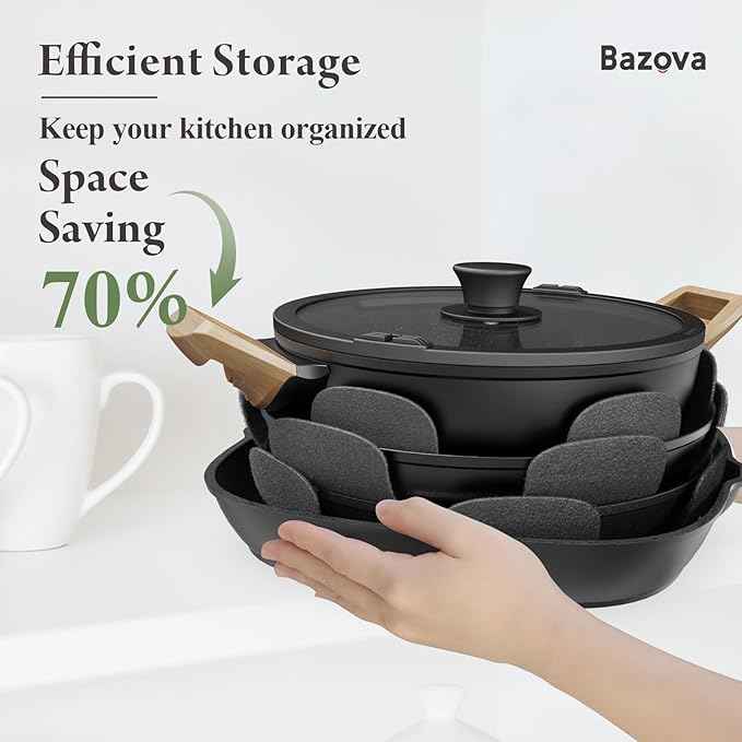 19 Pcs Pots and Pans Set Non Stick Ceramic Cookware Set with Removable Handles, Non Toxic Induction Kitchen Cookware Sets RV Cookware,Dishwasher/Oven Safe PFAS/PTFE/PFOA Free,Black