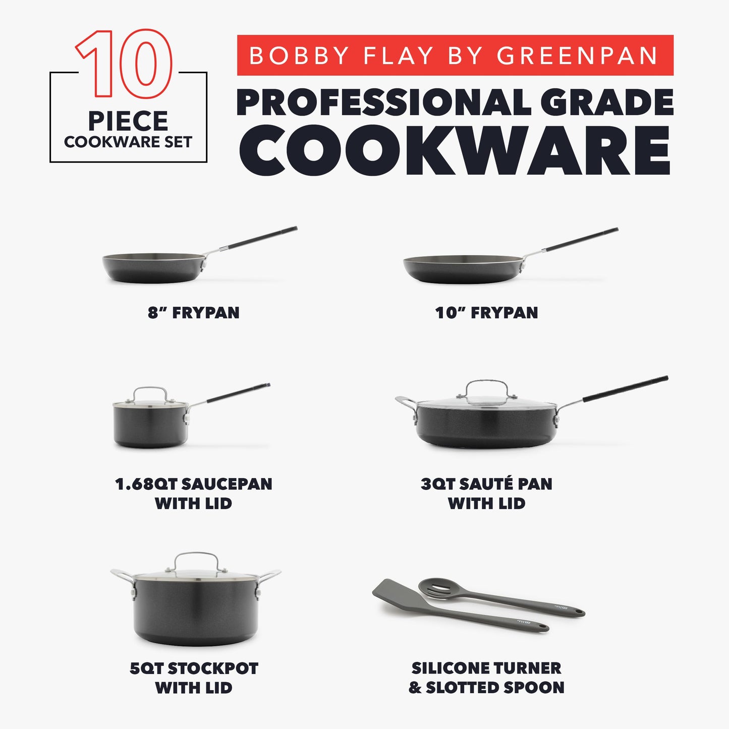 X Bobby Flay 10 Piece Ceramic Nonstick Cookware Set (10 Piece Cookware Set / Black)