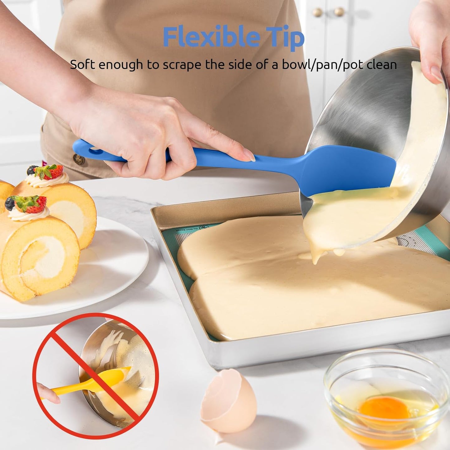 U-Taste Silicone Spoon Spatula Set: 480ºF Heat Resistant Food Grade Flexible Rubber Spoonula, Nonstick Cooking Mixing Scooping Kitchen Baking Scraper Utensils Set of 3 for Pan, Pot, Bowl (Multicolors)