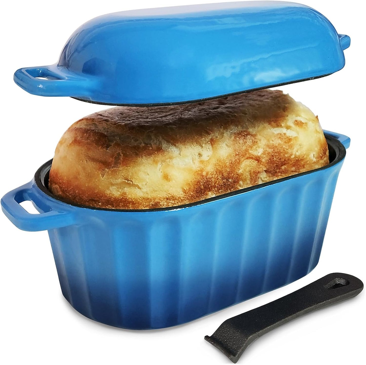 Dutch Oven Enameled Cast Iron Bread Pan with Lid Sourdough Loaf Pans for Baking Bread Large Heavy Oval Bread Dutch Oven with Movable Handle 4 Qt Blue Dishwasher Safe - HomeSpice