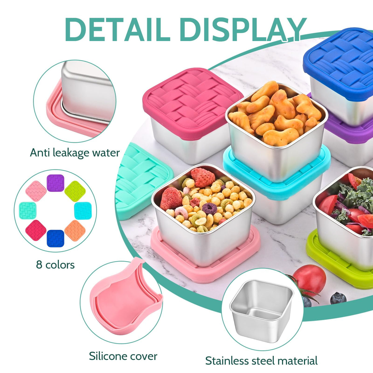 8PC 6oz Stainless Steel Snack Containers with lids (Deep Tones)