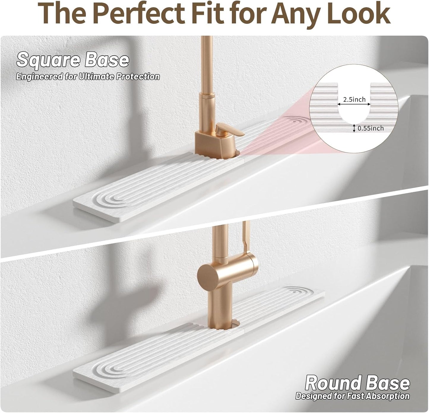 Faucet Mat for Kitchen Sink, Diatomite Stone Drying Sink Protectors, Bathroom Faucet Splash Guard, Quick Dry Water Absorbing, Non-Slip Stone Tray for Kitchen Counter, White, 20" x 3.9" - HomeSpice