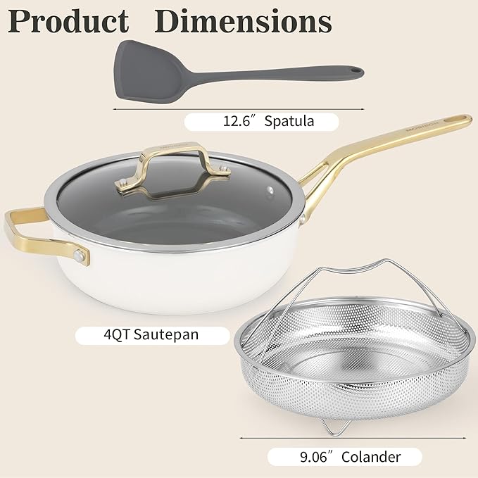 10-Inch Ceramic Non-Stick Cookware Set, 8-in-1 Multifunctional Cookware, Interior & Exterior Ceramic Coating, PFAS/PTFE/PFOA-Free, Compatible with All Stovetops， Oven-Safe up to 450°F