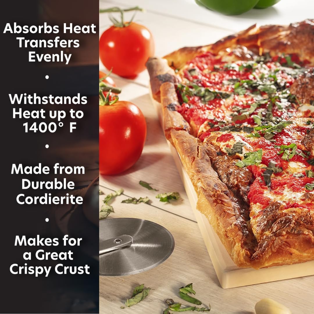 CucinaPro Pizza Stone for Oven, Grill, BBQ- Extra Thick 5/8" Cordierite Rectangular Baking Stone for Better Cooking- 16" x 14" Pan- Holds High Temp For Crispy Crust- Kitchen Essential Must Have Gift - HomeSpice