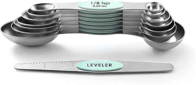 Spring Chef Stainless Steel Magnetic Measuring Spoons Set of 8 with Leveler, Nesting Metal Teaspoon & Tablespoon Measuring Spoons, Kitchen Gadgets for Baking & Cooking, Fits in Spice Jars - Mint
