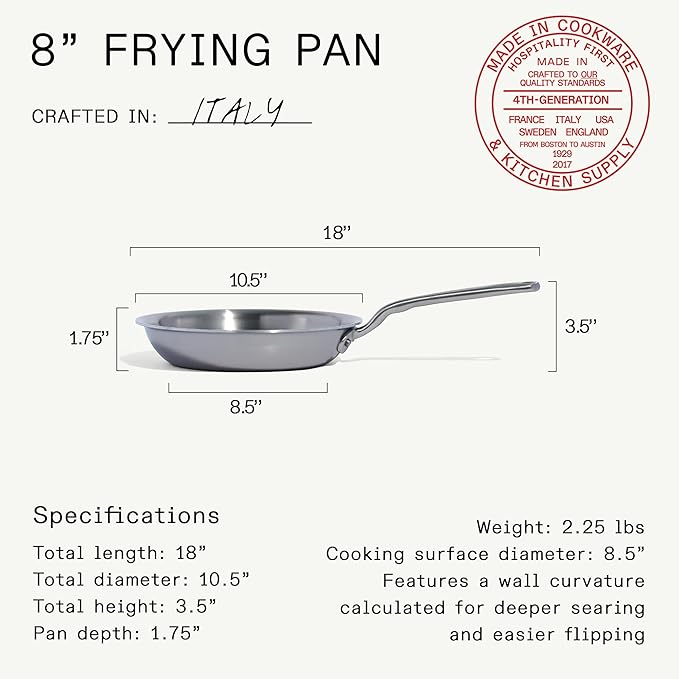 Made In Cookware - 8-Inch Stainless Steel Frying Pan - 5 Ply Stainless Clad - Professional Cookware - Crafted in Italy - Induction Compatible