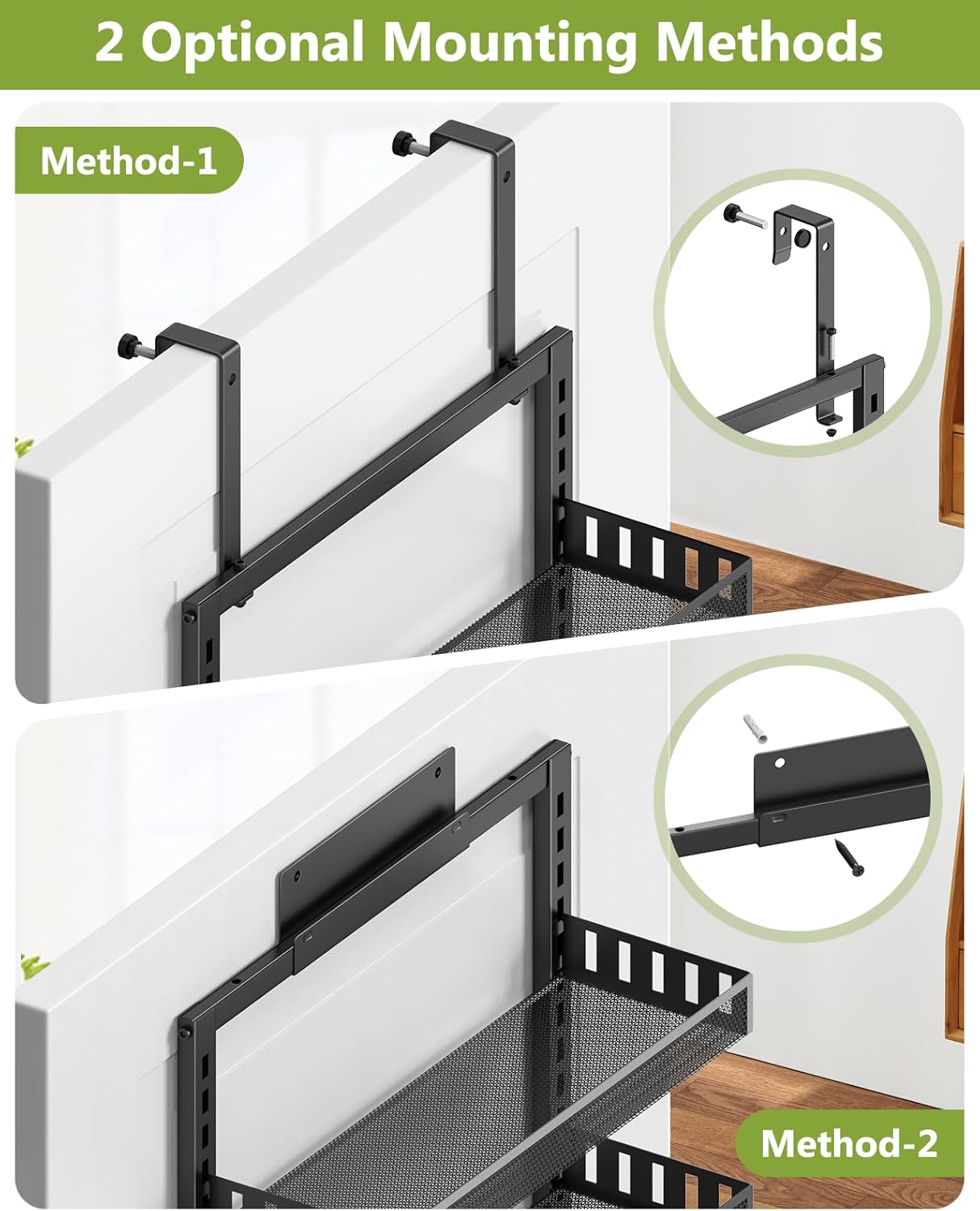 6-Tier Over the Door Pantry Organizer, 2 in 1 Large Door Spice Rack with Adjustable Metal Baskets, Heavy Duty Hanging or Wall Mounted Storage Organizer for Kitchen Pantry and Room Wall