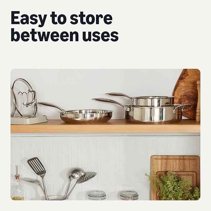 Amazon Basics Stainless Steel Cookware Set, 5-Piece, All Cooktop Friendly, Dishwasher-Safe, Induction Compatible